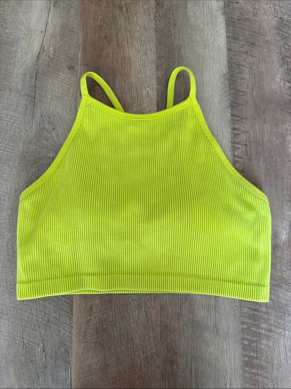 JoyLab Neon Lime Ribbed High-Neck Crop Sports Bra Medium